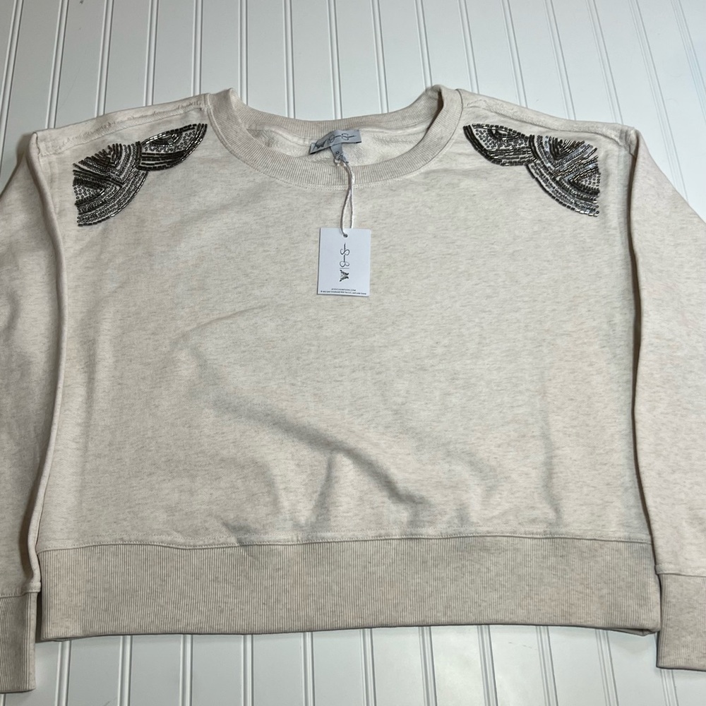 Jessica Simpson XL Beaded Off-White Pullover Sweatshirt NWT